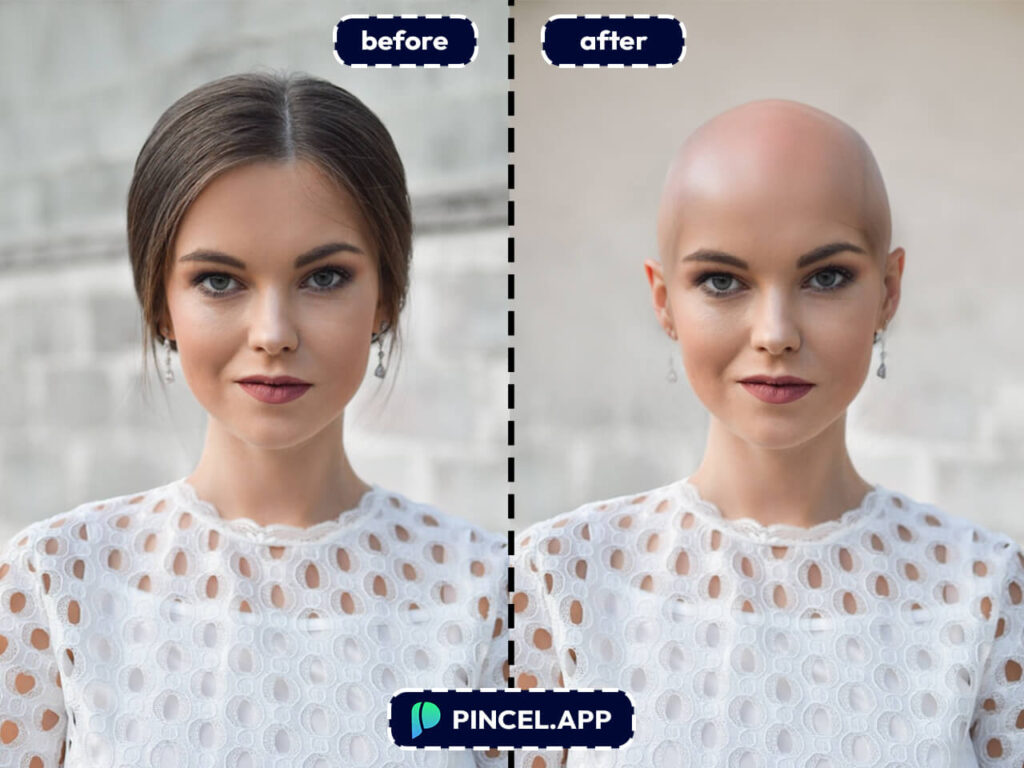 make woman bald on photo