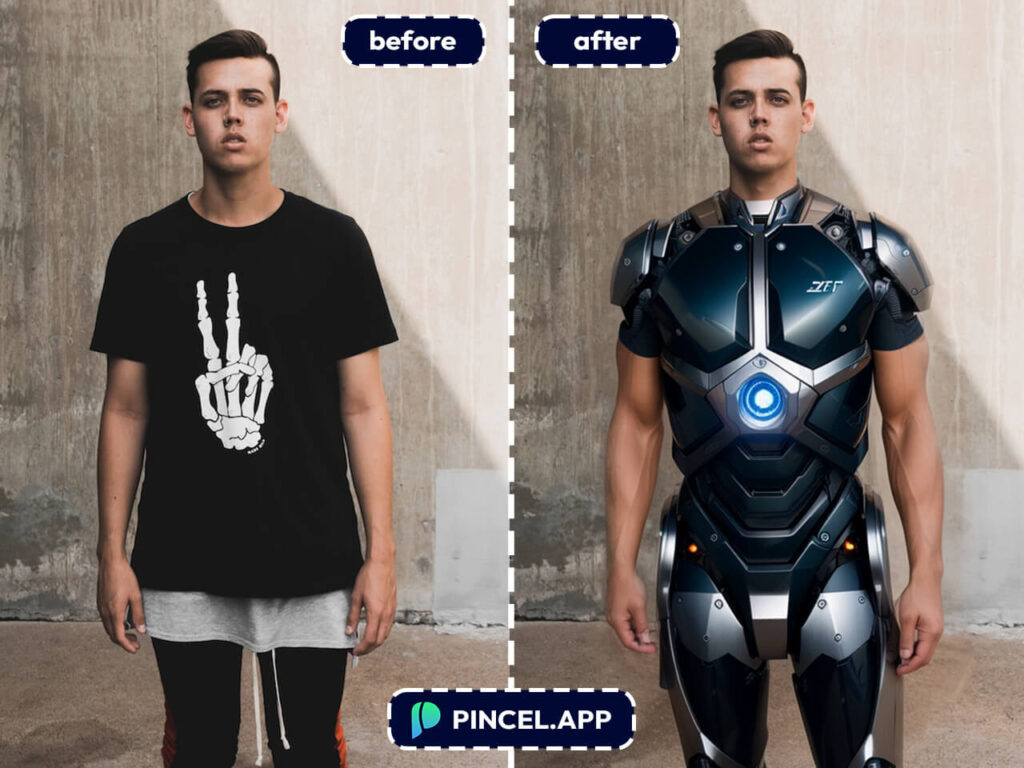 Turn human into robot on photo