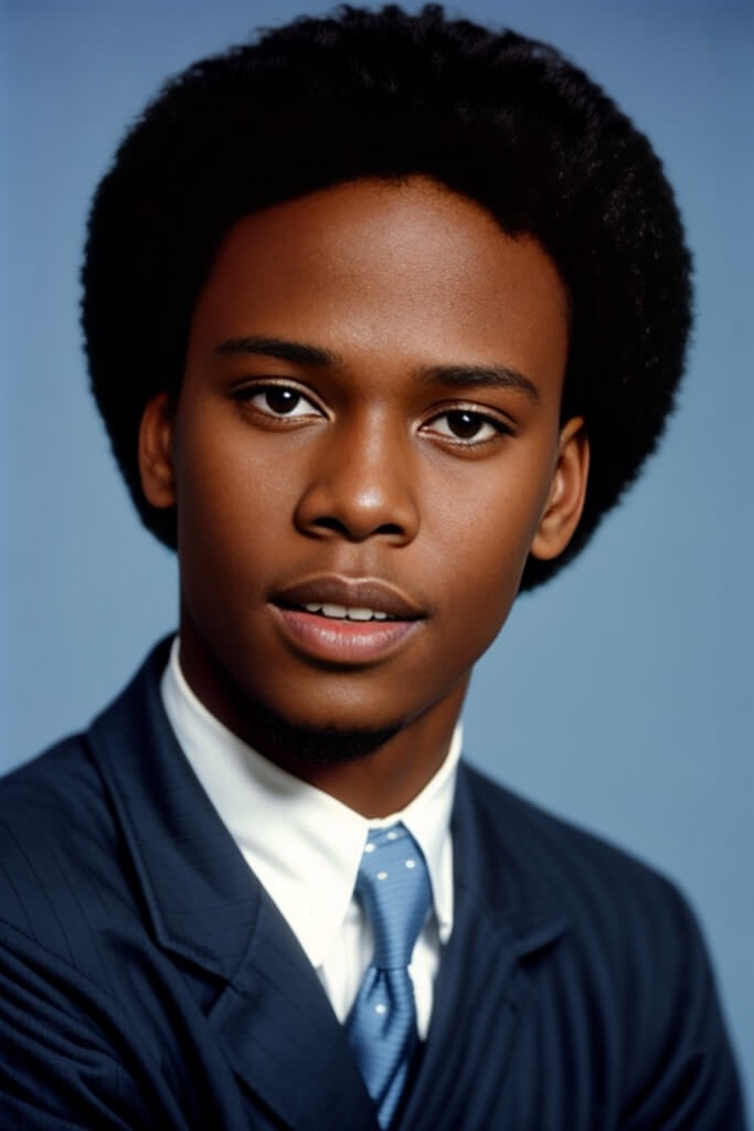 black man with afra hair yearbook
