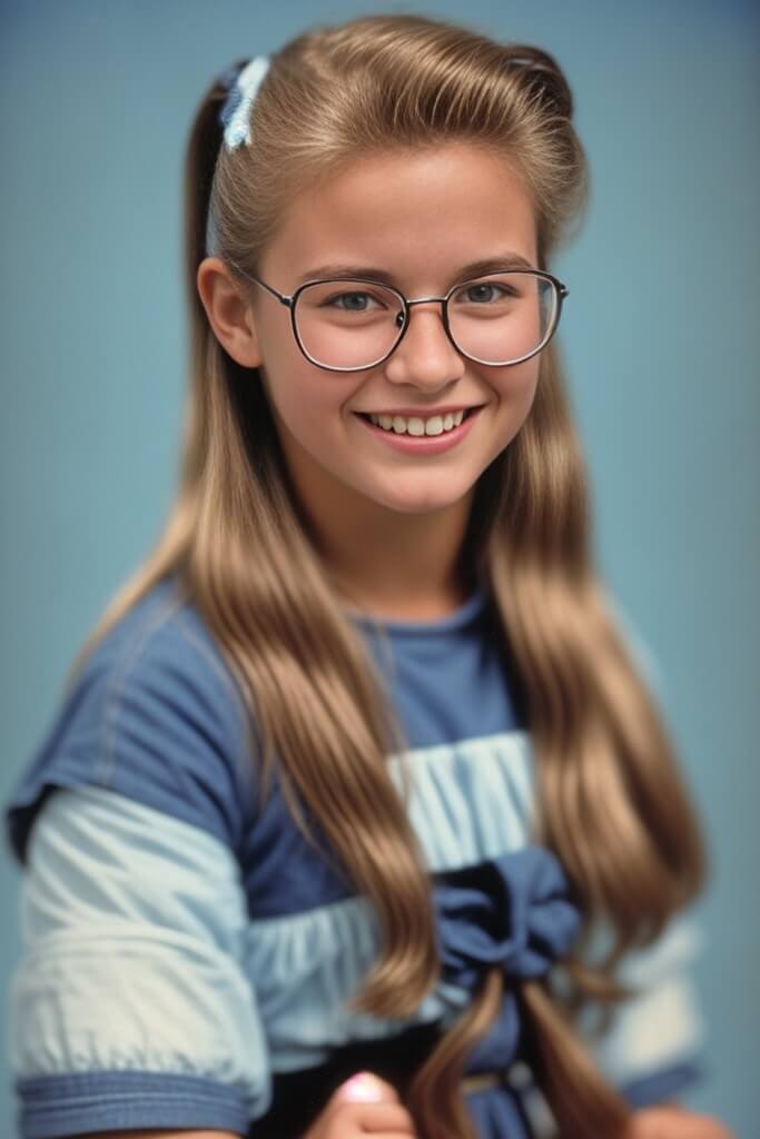 cute geek nerd class girl yearbook photo