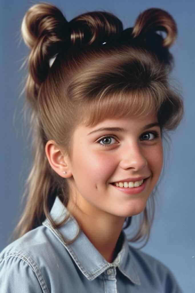 old 90s high school photo of girl with funny hairstyle
