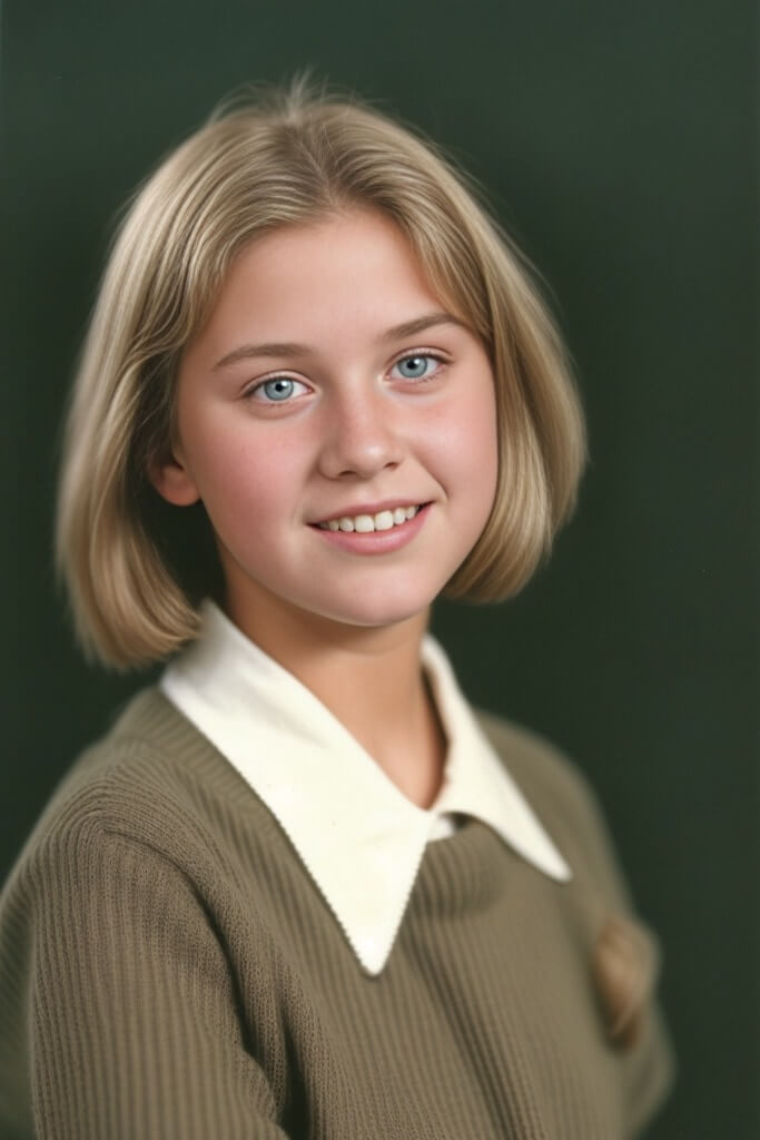 young blonde girl yearbook photo app