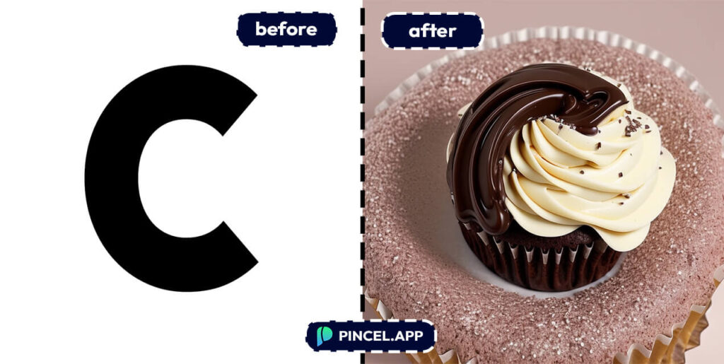 Letter C as cupcake creative AI text effect