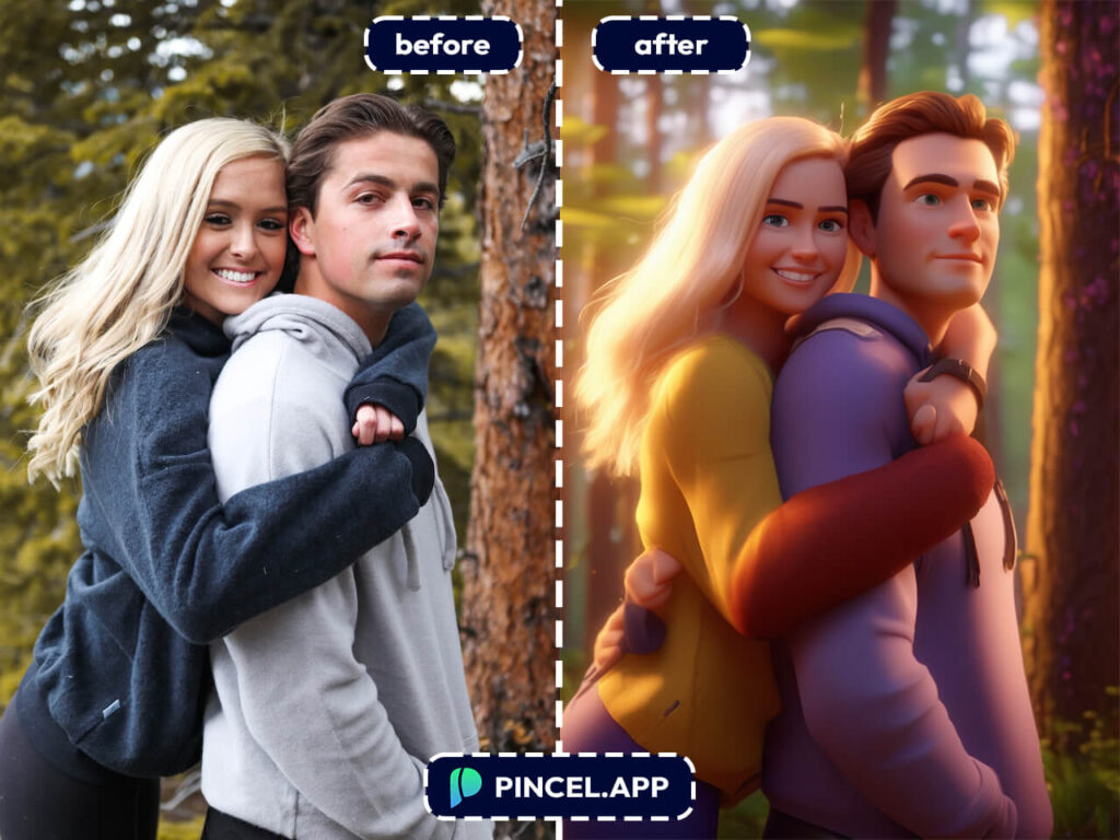 couple photo to 3d cartoon animation style