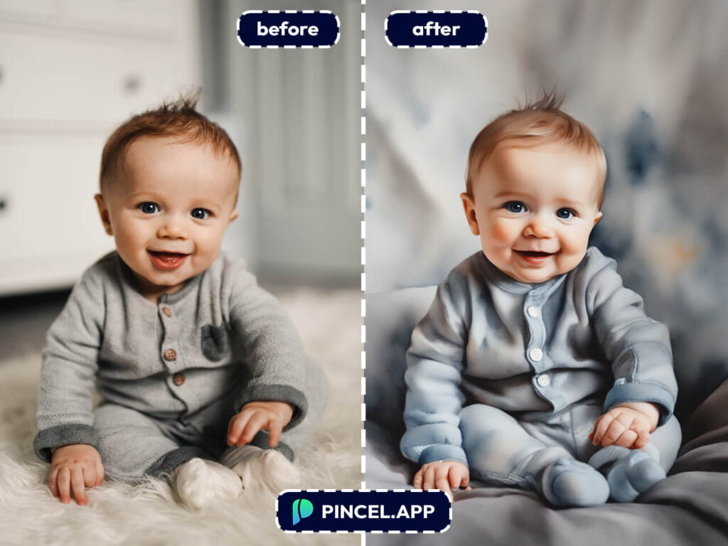 turn baby photo into watercolor AI artwork