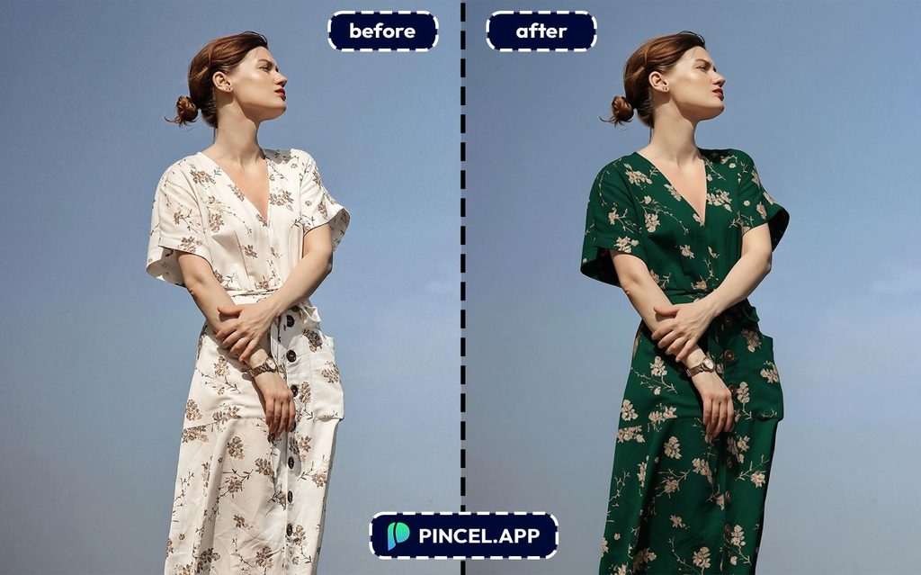 01_before-after-changing-clothing-color-with-pincel-AI-woman-in-floral-dress-outdoor
