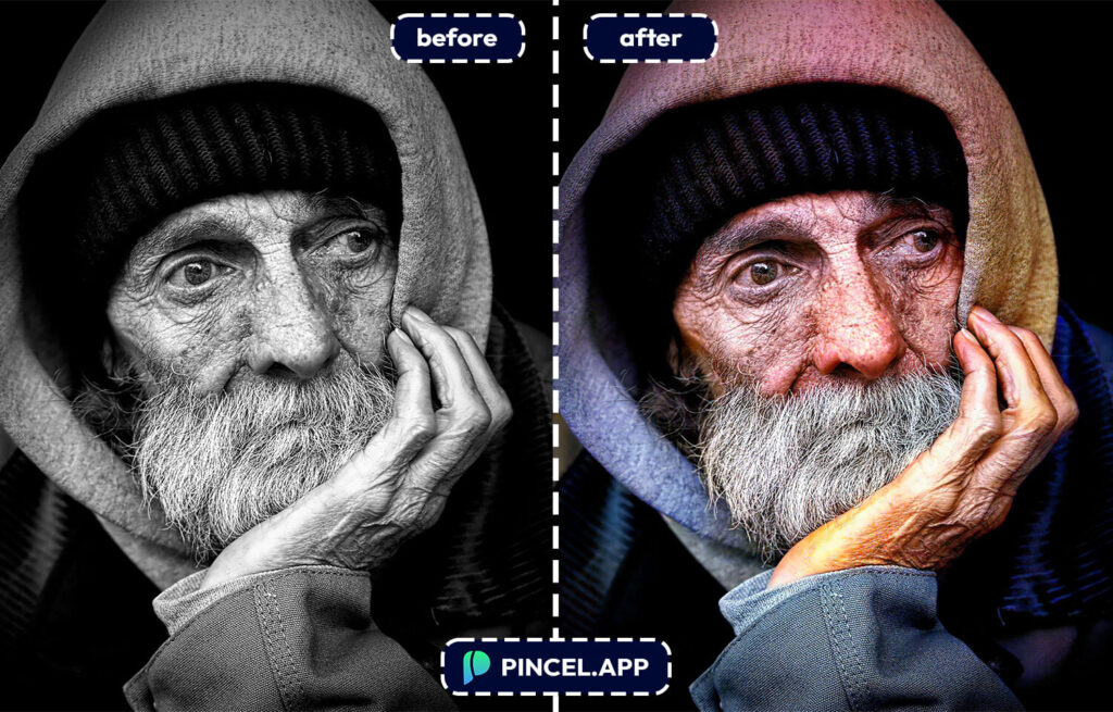 closeup face portrait colorizer example old man