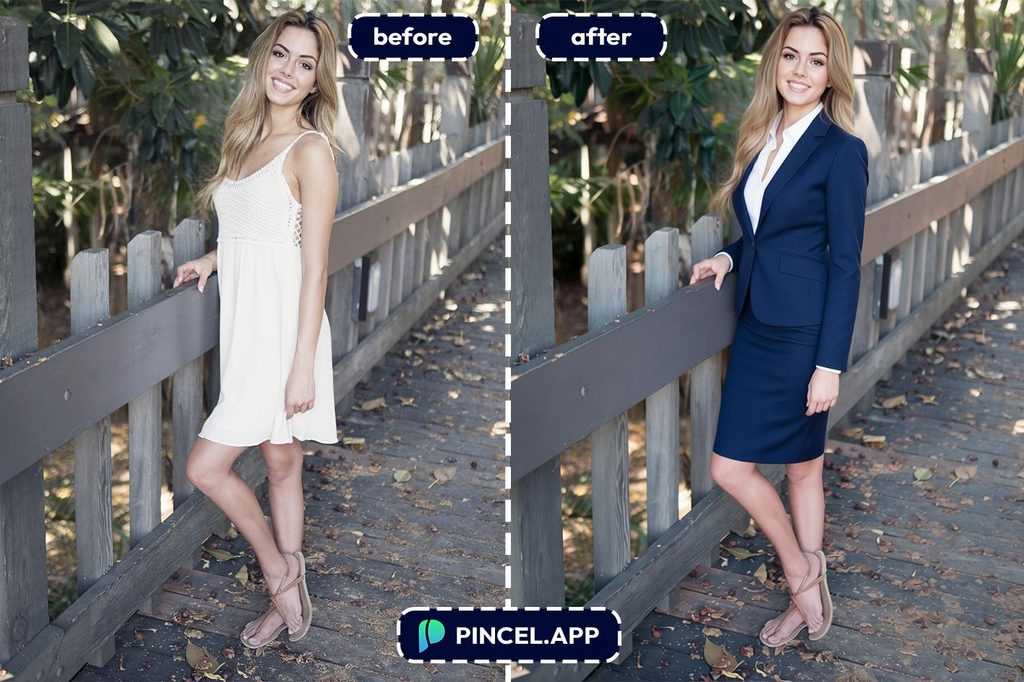 01_before-after-adding-formal-clothes-with-pincel-AI-woman-outdoor-in-dress