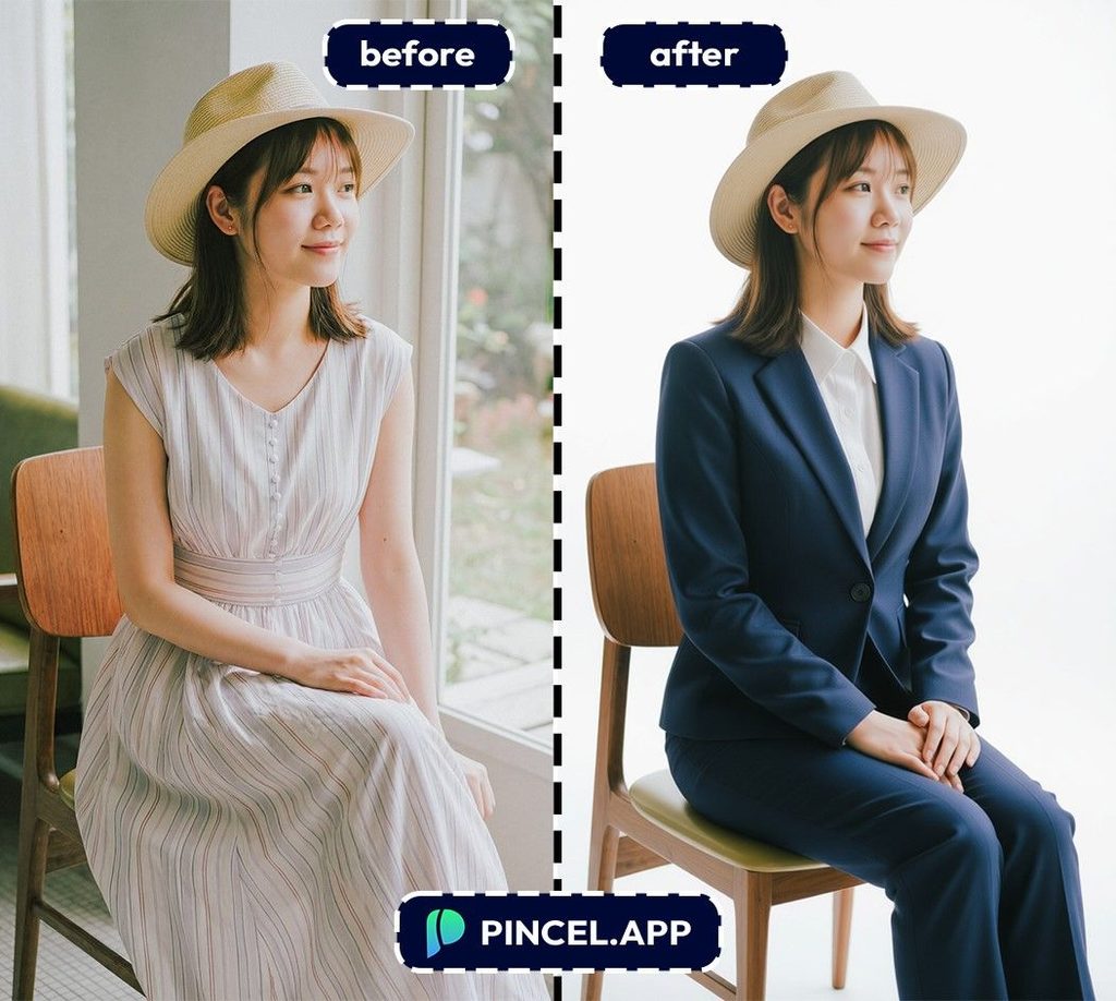 07_before-after-adding-formal-clothes-with-pincel-AI-asian-woman-with-hat