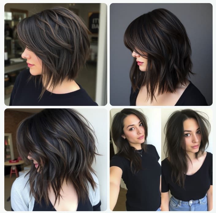 wolf cut cute diverse women with dark and messy layered cub hush cut mullet long cut hairstyle