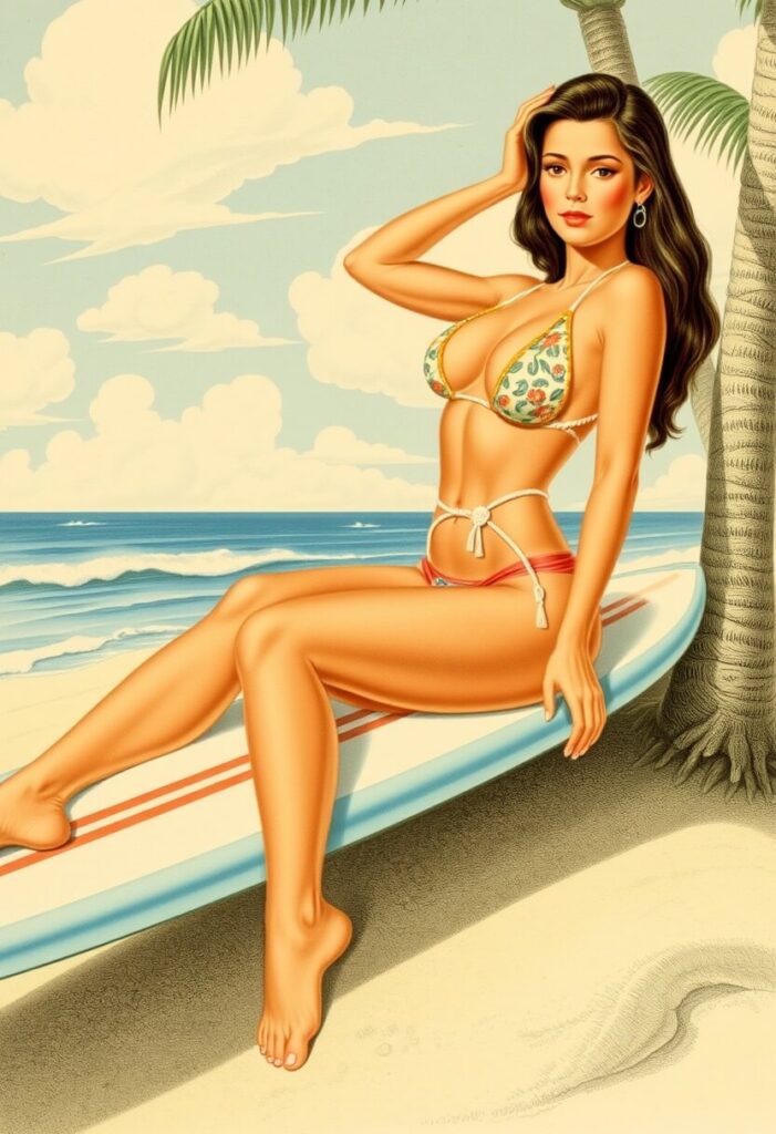 beach woman pin up poster style