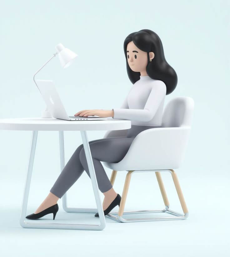 woman typing 3D character