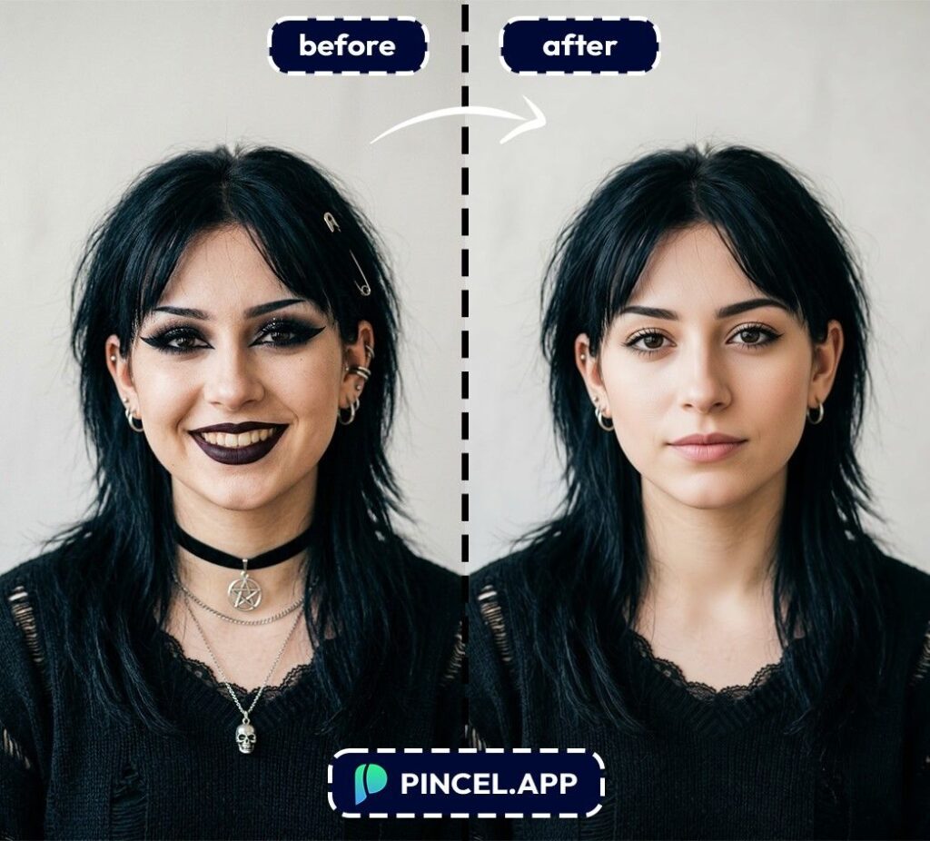 remove makeup from goth woman