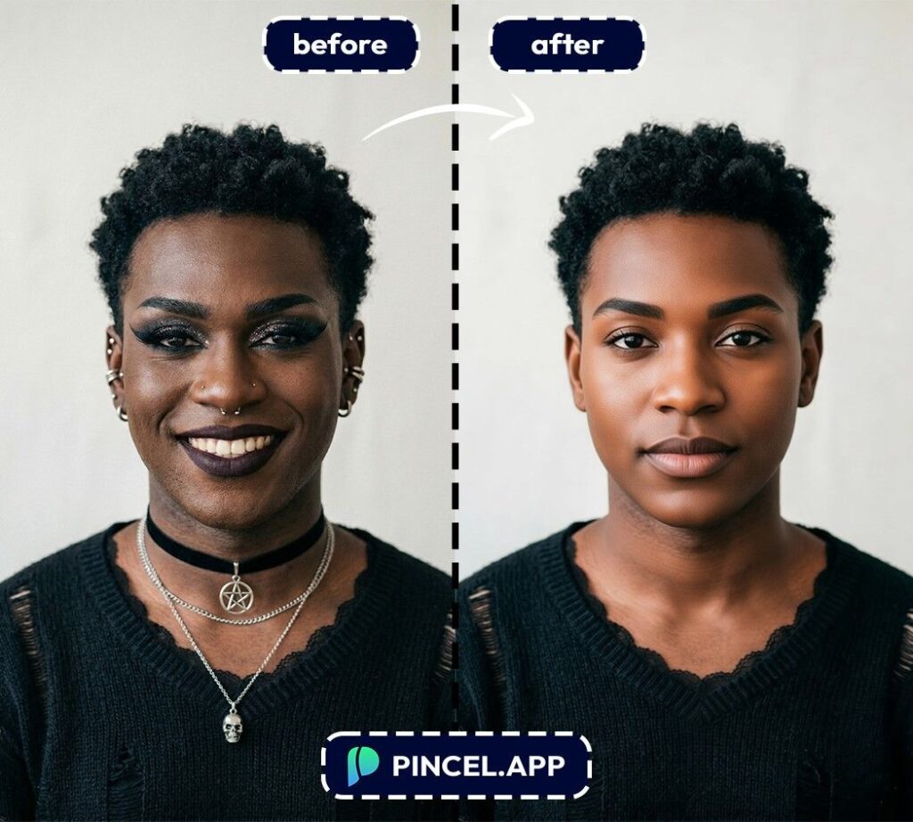 remove makeup from goth black model