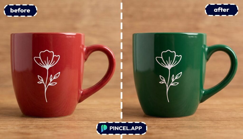 change color with pincel AI coffee mug from red to green