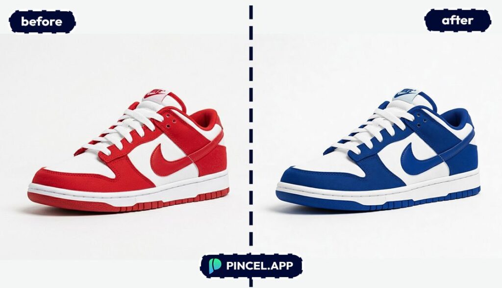 change color with pincel AI shoe color from red to blue