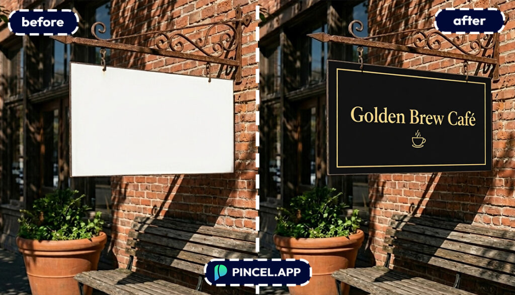 placing text over image with AI outdoor café