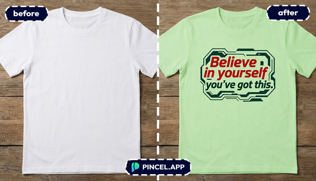 placing text over image with AI on T-shirt