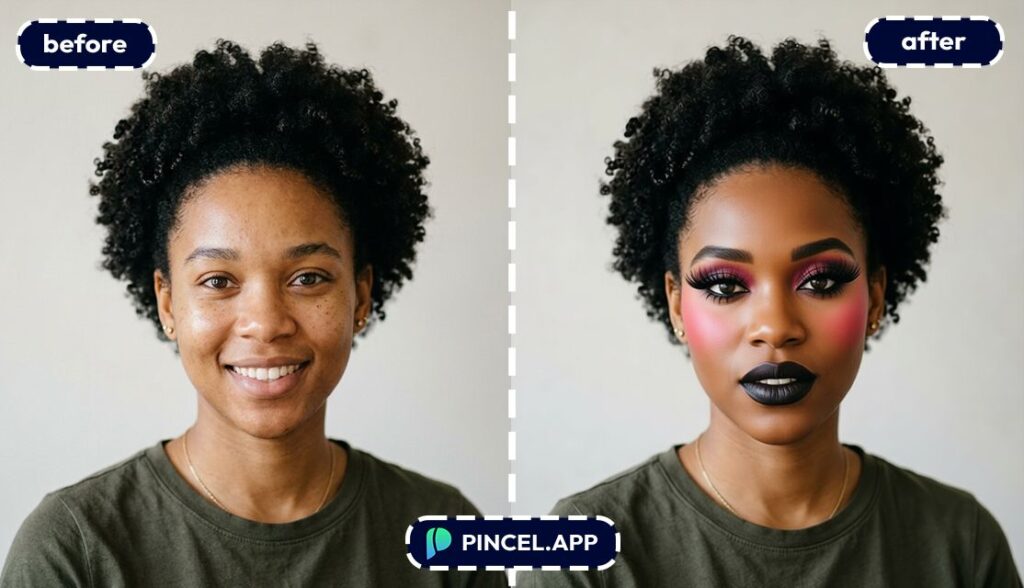 add heavy makeup on black woman