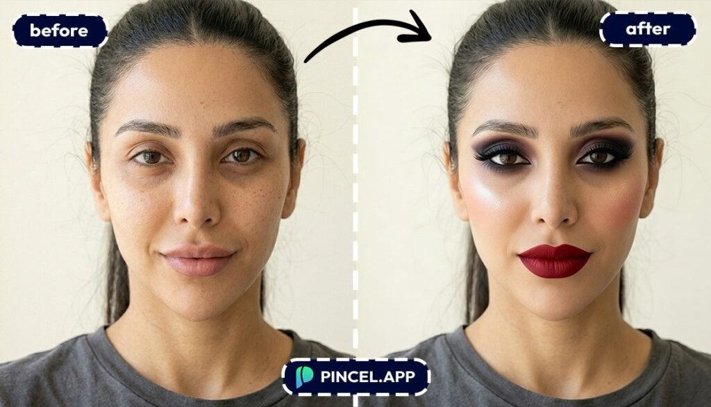 add heavy makeup on woman model 