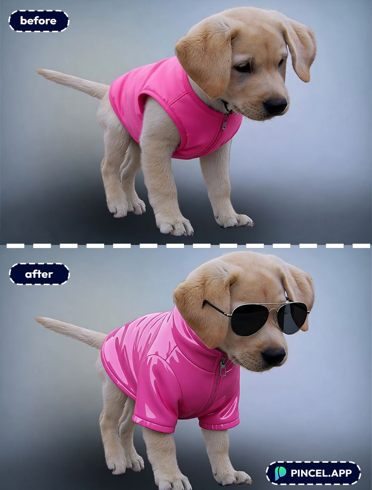 09_before-after-dressing-dog-in-pink-dress-with-pincel-AI-cute-dog