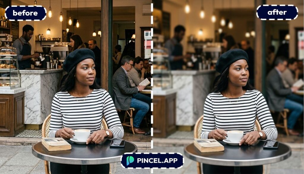 before-after-blur-background-black-woman-in-cafe