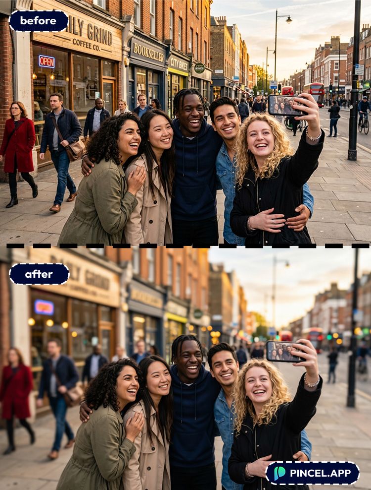 before-after-blur-background-group-taking-selfie
