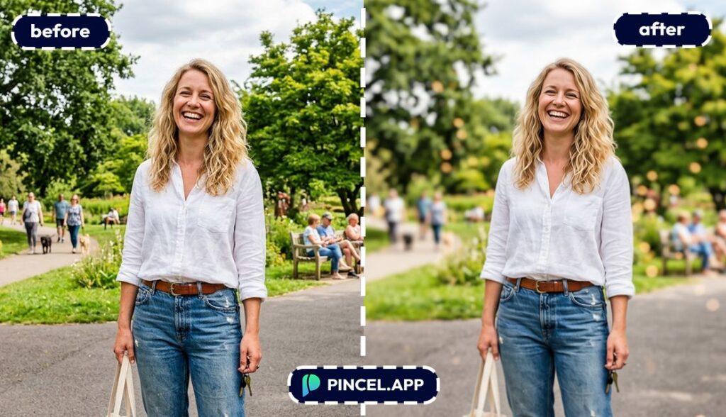 before-after-blur-background-woman-standing-outdoor-park