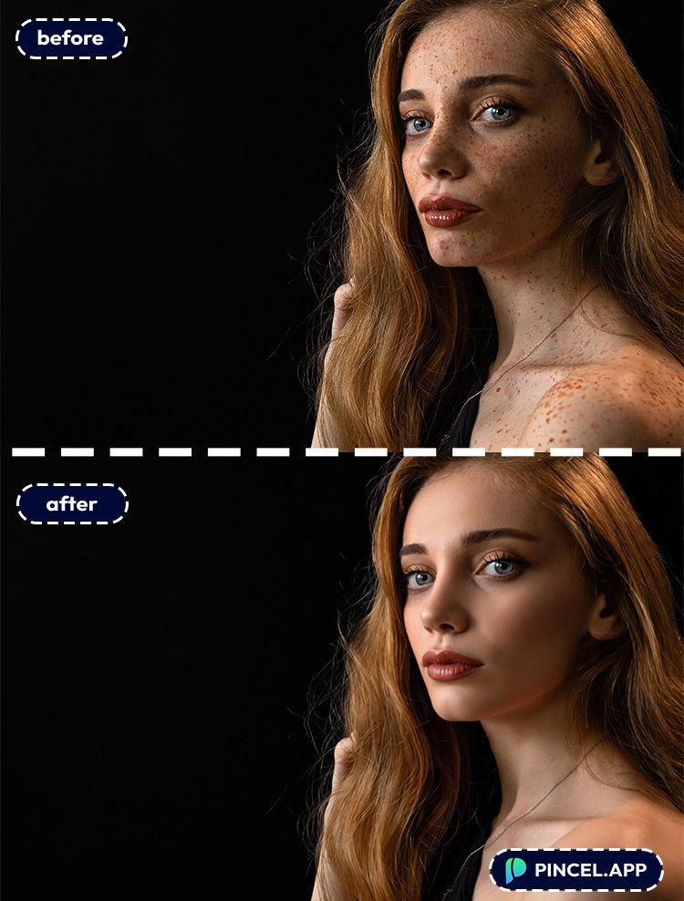 before-after-refining-skin-texture-with-pincel-AI-side-view-model-with-freckles
