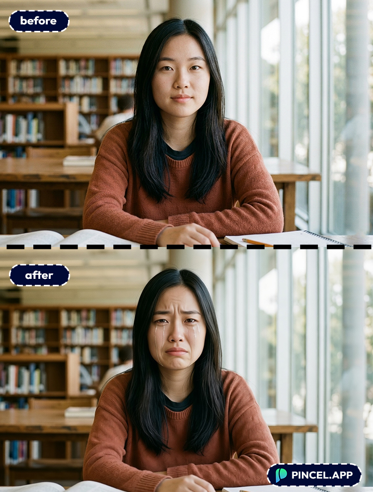 facial-expression-change-with-AI-asian-woman-at-library-sad