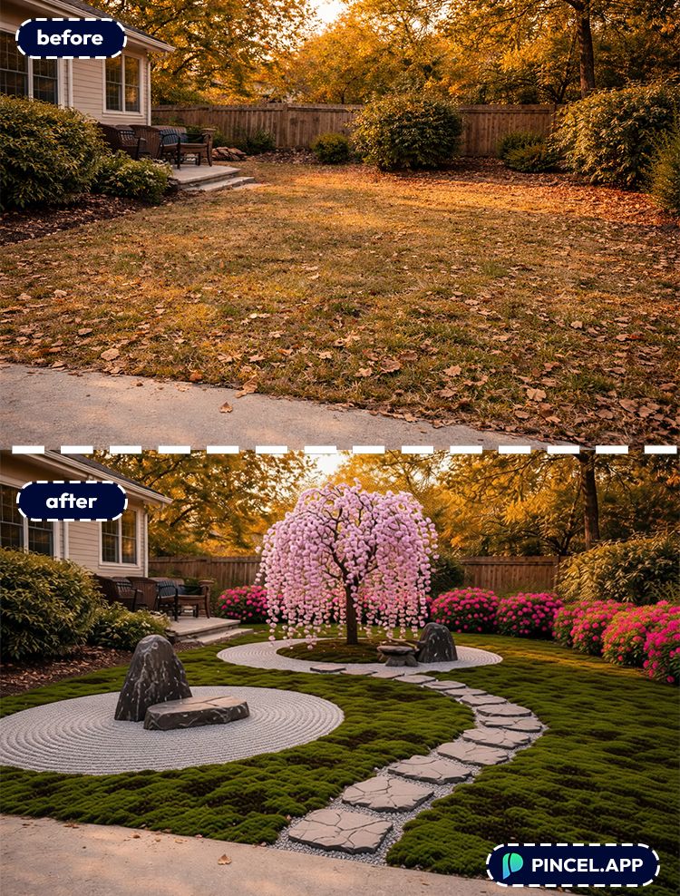 Visualize your Yard using Pincel AI view zen garden view