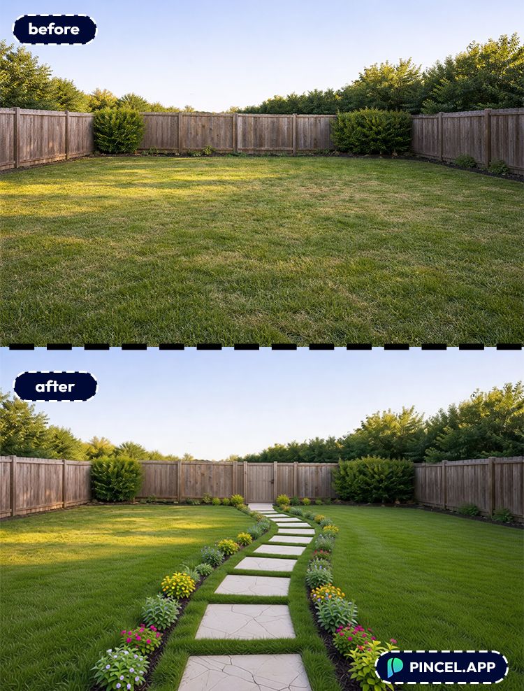Visualize your Yard using Pincel AI stone block path in garden