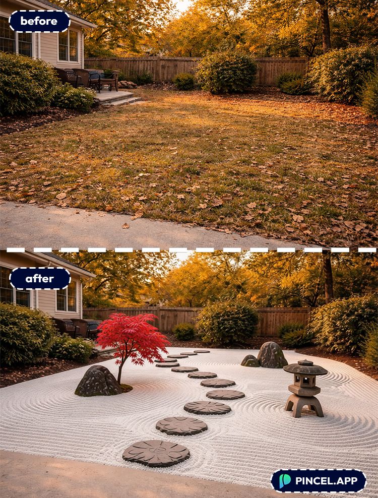 Visualize your Yard using Pincel AI zen garden design