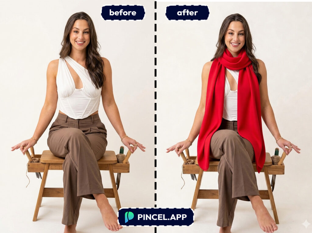 11_before-after-adding-scarf-with-pincel-AI-model-posing-for-photo
