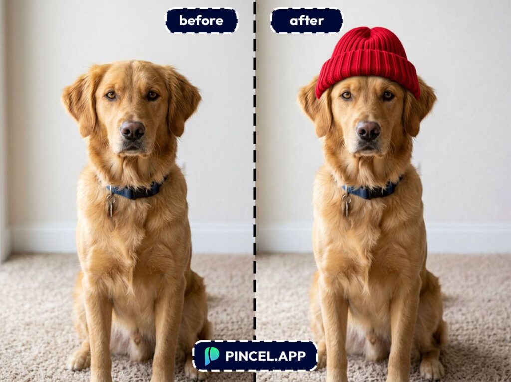10_before-after-adding-headwear-to-pet-with-pincel-AI-dog-with-red-cap

