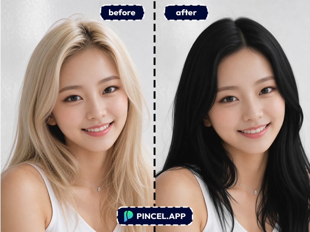 03_before-after-making-hair-black-with-pincel-AI-asian-woman-with-blonde-hair
