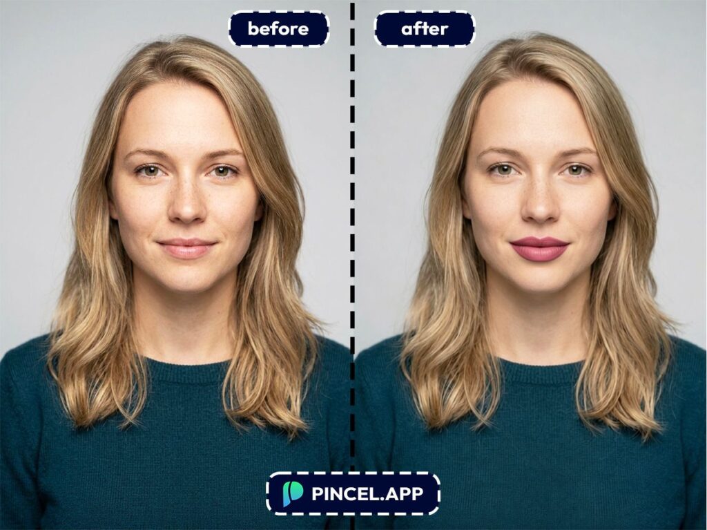 06_before-after-enhancing-lips-with-pincel-AI-white-woman-standing
