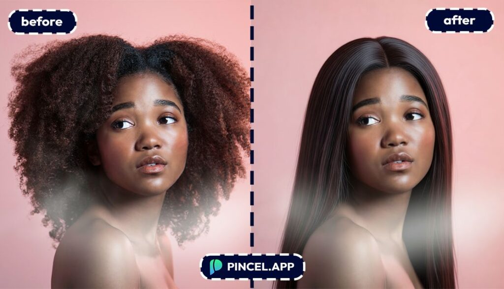 10_before-after-straightening-curly-hair-with-pincel-AI-black-woman-with-curly-hair
