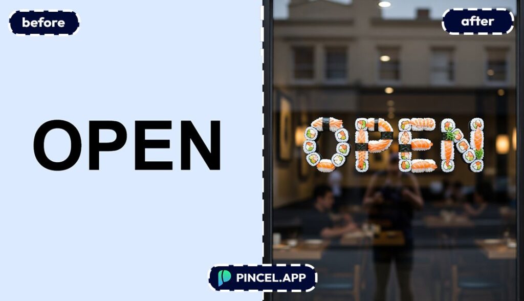 01_before-after-creating-sushi-text-effect-with-pincel-AI-glass-door-text
