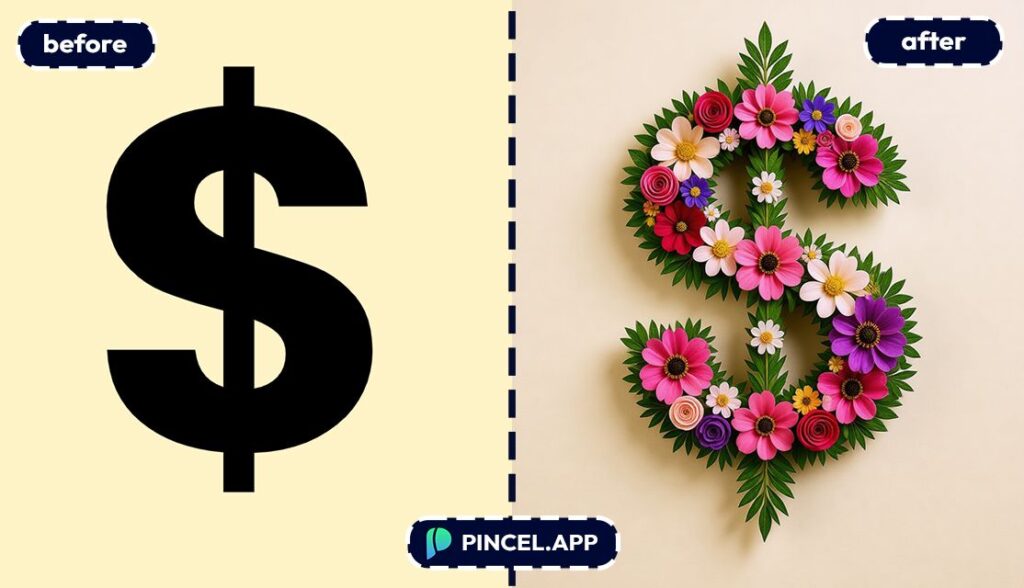 02_before-after-turning-dollar-sign-into-floral-letter-with-pincel-AI-dollar-sign
