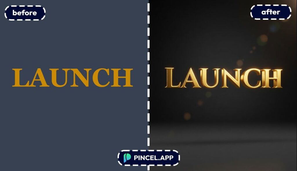 03_before-after-creating-gold-text-with-pincel-AI-launch-word