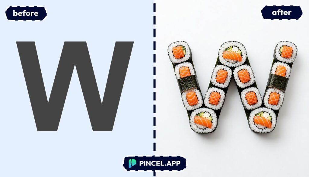 03_before-after-creating-sushi-letter-effect-with-pincel-AI-letter-w
