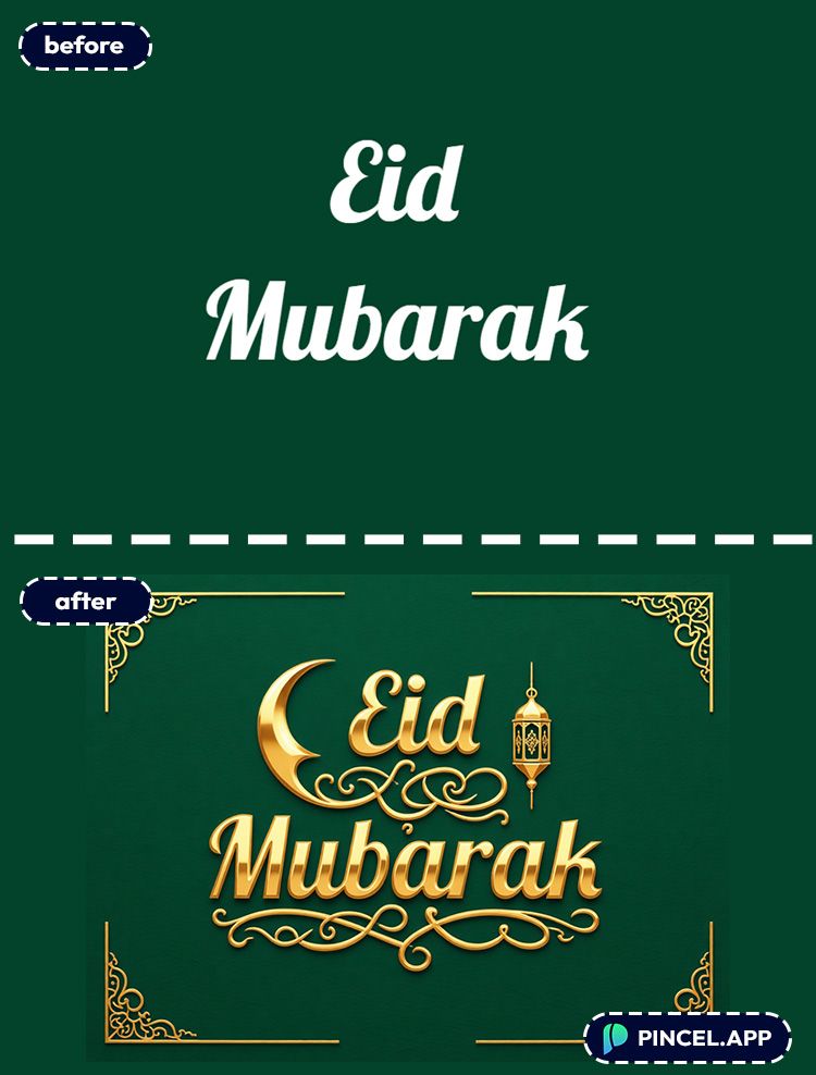 04_before-after-turning-eid-mubarak-into-gold-text-with-pincel-AI-eid-mubarak-card