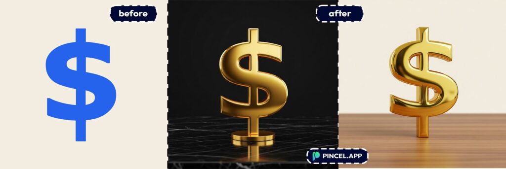 06_before-after-turning-dollar-sign-into-gold-text-with-pincel-AI-dollar-sign