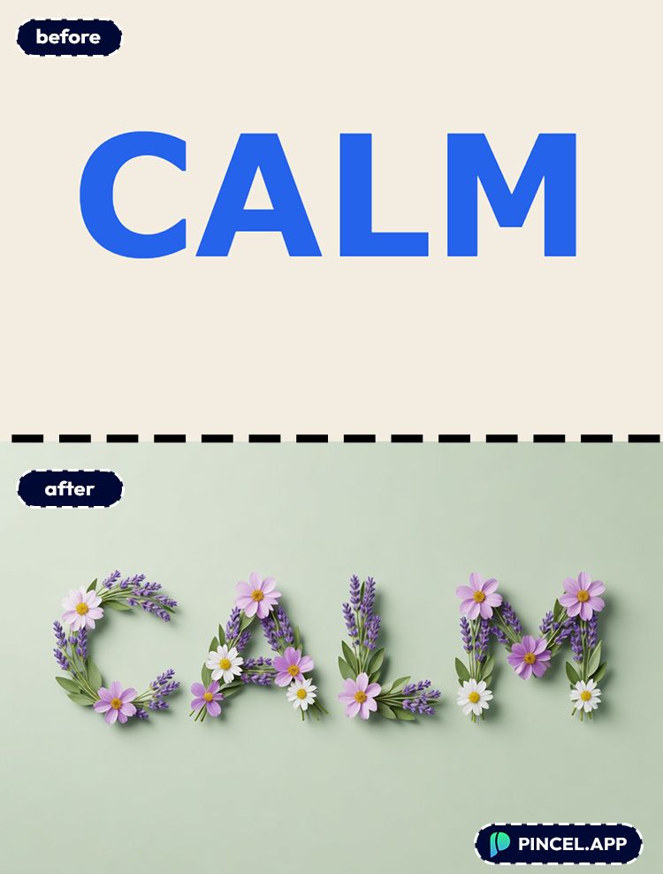 09_before-after-creating-floral-letters-with-pincel-AI-calm-word

