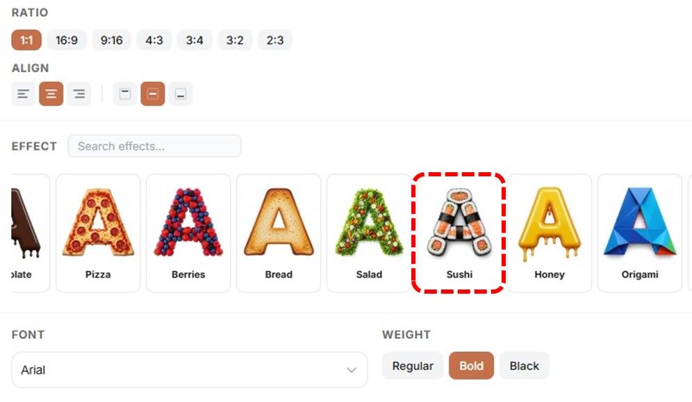 11_before-after-creating-sushi-text-effect-with-pincel-AI-text-effect-screenshot
