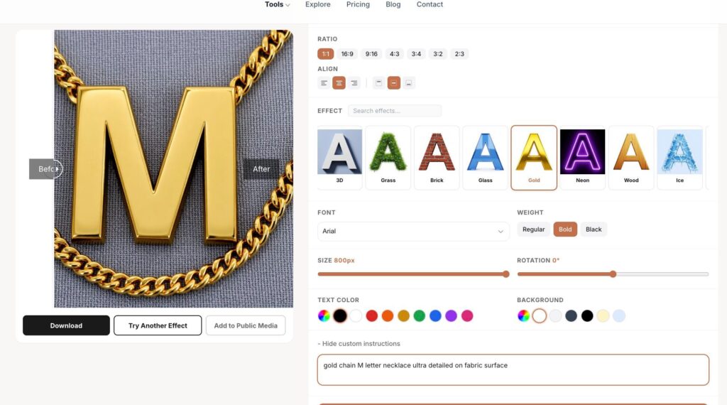 M-Text-in-golden-font-on-top-of-fabric