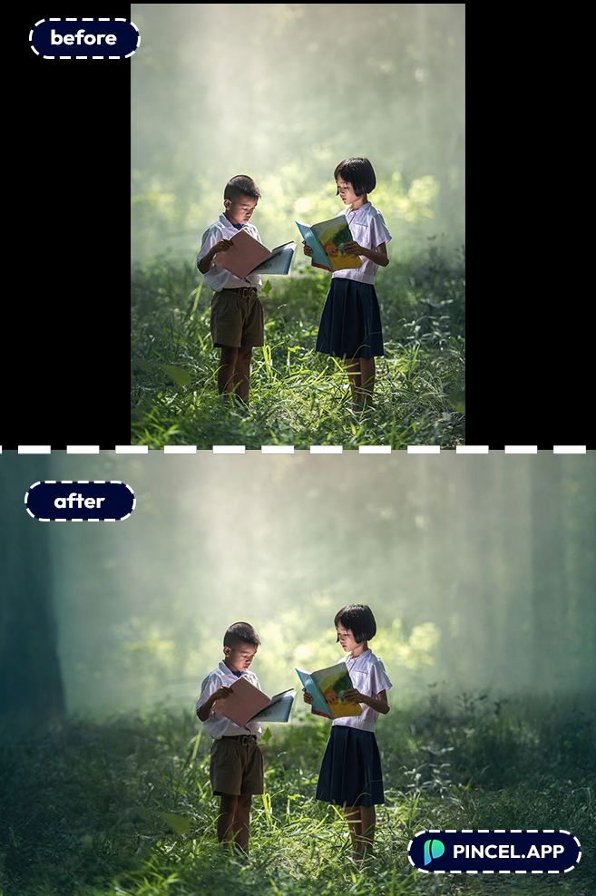 02_before-after-expanding-portrait-to-landscape-with-pincel-AI-kids-in-jungle
