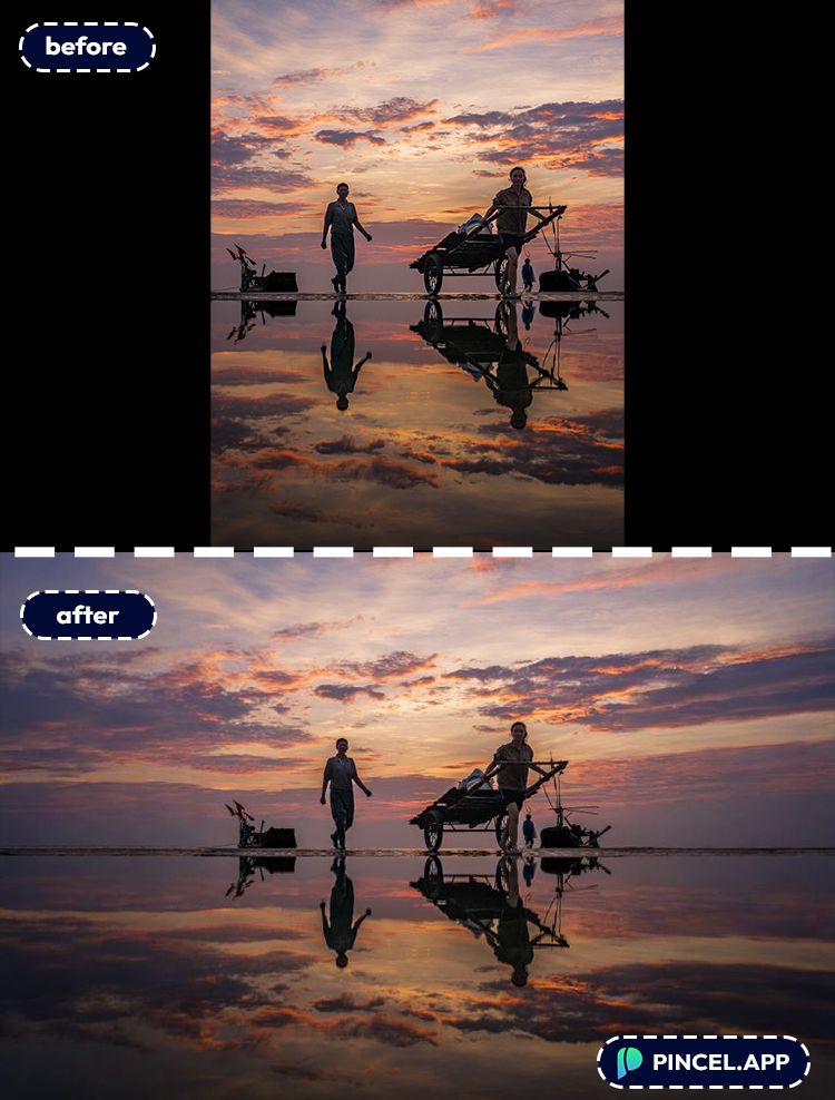 09_before-after-turning-portrait-into-landscape-with-pincel-AI-sunset-scene
