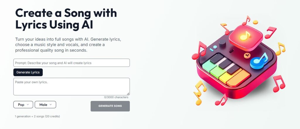 scrrenshot_pince_ai_song_generator_tool